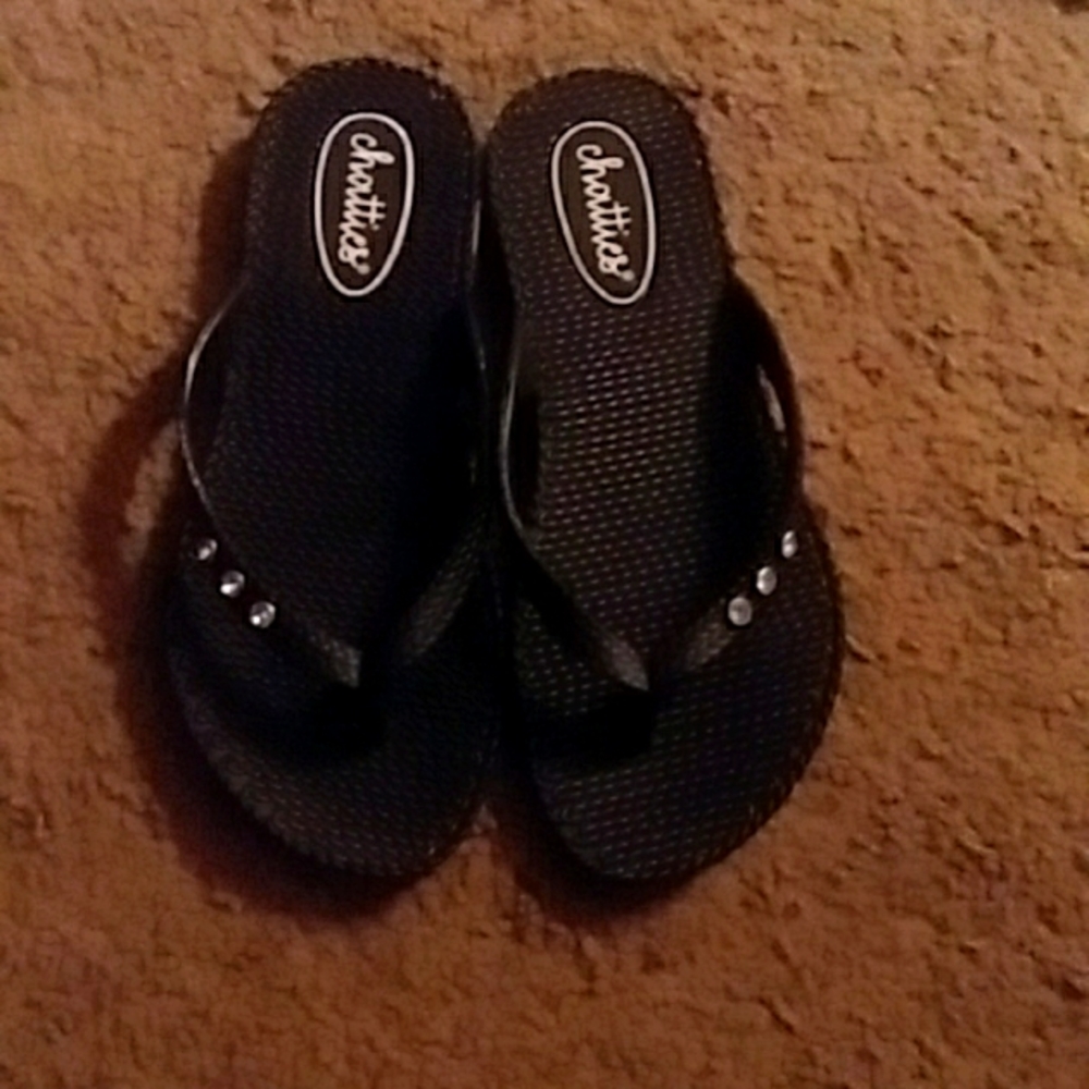 Challies flip flops /rainbow and rhinestone Black